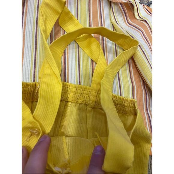 70’s Little Boy Yellow, White, and Orange Overall Shorts Outfit with Jacket Vint - Picture 8 of 10